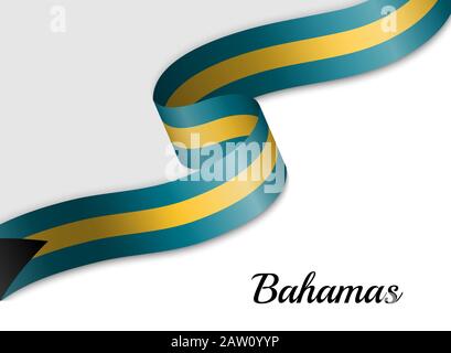 Drapeau de ruban des Bahamas. Modèle pour la bannière de jour d'indépendance Illustration de Vecteur