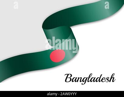 Drapeau de ruban agitant du Bangladesh. Modèle pour la bannière de jour d'indépendance Illustration de Vecteur