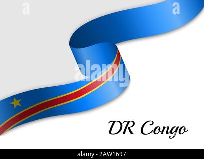 Drapeau de ruban agitant de DR Congo. Modèle pour la bannière de jour d'indépendance Illustration de Vecteur