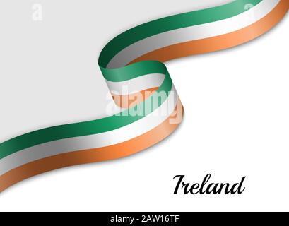Drapeau de ruban agitant de l'Irlande. Modèle pour la bannière de jour d'indépendance Illustration de Vecteur