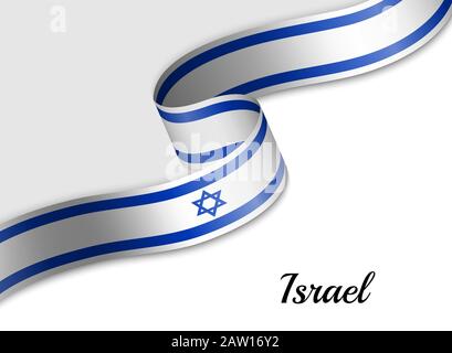 Drapeau de ruban agitant d'Israël. Modèle pour la bannière de jour d'indépendance Illustration de Vecteur