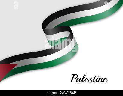 Drapeau de ruban agitant de Palestine. Modèle pour la bannière de jour d'indépendance Illustration de Vecteur