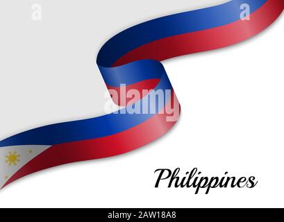 Drapeau de ruban agitant des Philippines. Modèle pour la bannière de jour d'indépendance Illustration de Vecteur