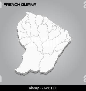 Carte en 3 dimensions de la Guyane française avec frontières des régions. Illustration vectorielle Illustration de Vecteur