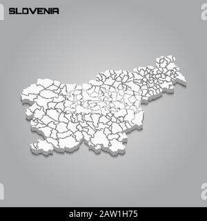 Slovénie carte tridimensionnelle avec frontières de régions. Illustration vectorielle Illustration de Vecteur