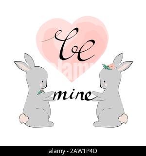 Vecteur isolé Happy Valentines Day illustration avec expression être le mien. Illustration de Vecteur