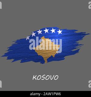 Drapeau du Kosovo de style Grunge. Fond de contour de pinceau Illustration de Vecteur