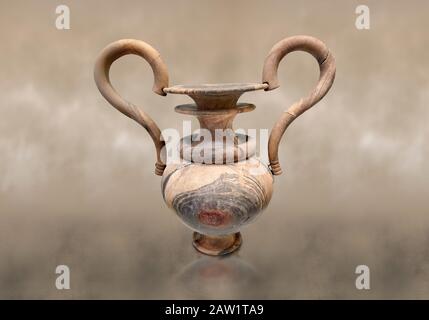 Elaborer Minoan amphora de pierre véinée avec double bouche et poignées en forme de s, Zakros Central Sanctuary 1500-1400 BC; Héraklion Archaeological Mu Banque D'Images