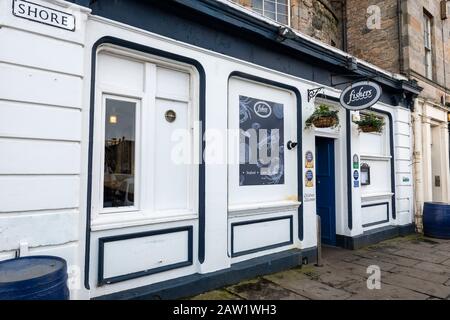 Restaurant de fruits de mer pêcheurs sur la rive à Leith, Édimbourg, Écosse, Royaume-Uni Banque D'Images