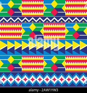 Motif vectoriel sans couture tribal du Ghana avec formes géométriques, motif vectoriel inspiré du style kente nwentoma africain Illustration de Vecteur