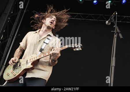 Copenhague, Danemark. 20, 2018. Le groupe américain de punk Hardcore Turnstile organise un concert en direct lors du festival danois de métaux lourds Copenhague 2018. Ici, le guitariste Pat McCrory est vu en direct sur scène. (Crédit Photo: Gonzales Photo - Nikolaj Bransholm). Banque D'Images