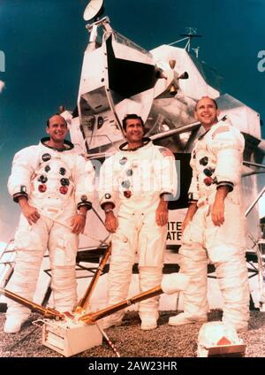 charles conrad, richard gordon, alan bean, l'équipage de la sixième mission avec l'équipage apollo 12, john f. kennedy space center, cape canaveral, floride, états-unis 1969 Banque D'Images