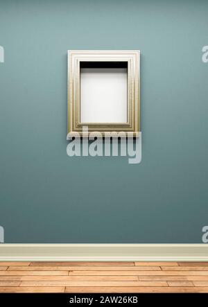 Cadre photo métallique blanc épais sur un mur bleu Banque D'Images