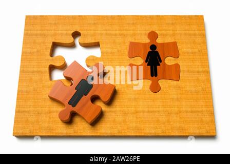 Puzzle incomplet avec un homme et une femme, genre ou concept de relation Banque D'Images