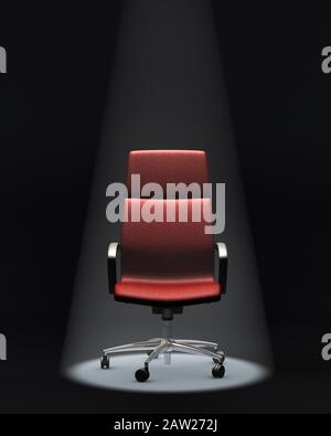 À l'honneur - chaise de bureau en cuir exécutif rouge vide à l'honneur, pression, travail, interview, concept de succès Banque D'Images