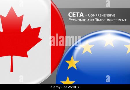 CETA Canada - EUROPE - boutons de drapeau étiquetés avec CETA - Accord économique et commercial Global Banque D'Images