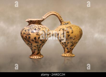 Minoan décoré d'une double brochette avec motif fleuri crocus, Poros Héraklion 1800-1650 av. J.-C.; Musée archéologique d'Héraklion. Banque D'Images