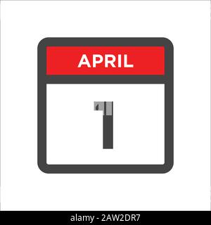 Icône calendrier du 1er avril avec jour et mois Illustration de Vecteur