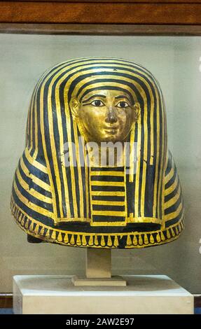 Egypte, le Caire, Musée égyptien, de la tombe de Maiherpri, Vallée des Rois, Louxor : masque de cartonnage de la momie de Maiherpri. Banque D'Images