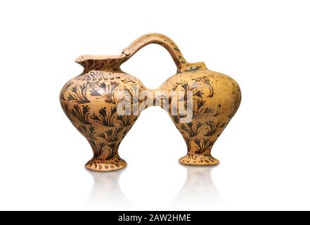 Minoan décoré d'une double brochette avec motif fleuri crocus, Poros Héraklion 1800-1650 av. J.-C.; Musée archéologique d'Héraklion, fond blanc. Banque D'Images