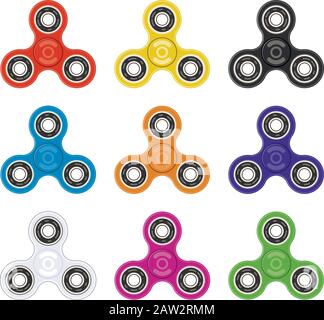 Vector set de fidget toy spinners isolé sur fond blanc. soulagement de l'effort portant le rouleau de bobine Illustration de Vecteur