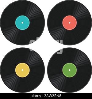 Vector set d'icônes de la musique disque vinyle rétro isolé sur fond blanc Illustration de Vecteur