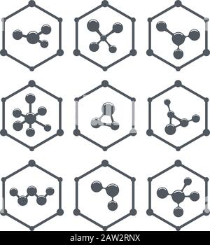 vecteur abstrait molécule icônes design. hexagon science ou logo médical isolé sur fond blanc. ensemble de molécules de couleur gris plat Illustration de Vecteur