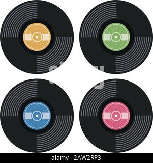 ensemble vectoriel de musique rétro vinyle enregistrer icônes plates. grunge symboles de disques en plastique isolés sur fond blanc Illustration de Vecteur