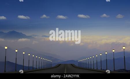 Le rendu tridimensionnel de la route à un bel endroit Banque D'Images