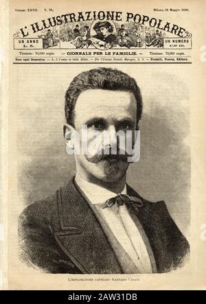 1890 , ITALIE : L'explorateur italien d'Afrique Capitano GAETANO CASATI ( 1838 - 1902 ),portrait gravé par Mancastropa pour la couverture du ital illustré Banque D'Images