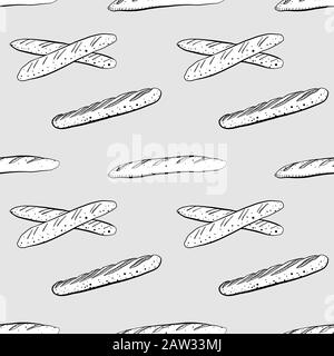 Schéma en niveaux de gris sans couture en baguettes. Utilisable pour le papier peint ou la décoration de toute taille. Illustration Vectorielle Dessinée À La Main Illustration de Vecteur