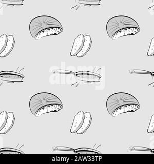 Bannock le dessin en niveaux de gris à motif transparent. Utilisable pour le papier peint ou la décoration de toute taille. Illustration Vectorielle Dessinée À La Main Illustration de Vecteur