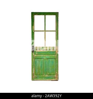 Porte verte isolée sur fond blanc Banque D'Images