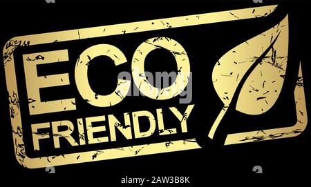 Grunge stamp avec cadre or Couleur et texte Eco friendly Illustration de Vecteur