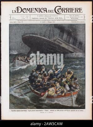 1912 , 17 avril , ITALIE : la tragédie TITANIC de British Ocean Liner RMS sur la couverture du célèbre magazine italia LA DOMENICA DEL CORRIERE , 28 avril 5 M. Banque D'Images