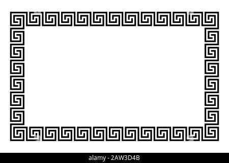 Cadre rectangulaire serpenté déconnecté en forme de méandre sans couture. Meandros. Bordure décorative avec lignes interrompues façonnées en motifs répétés. Banque D'Images