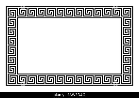 Méandres déconnectées encadrées par un rectangle en méandres sans couture. Meandros. Bordure décorative de lignes interrompues façonnées en motifs répétés. Banque D'Images