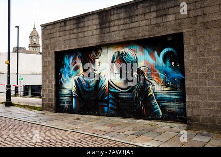 Nuart Art Festival Aberdeen fresque sur Shiprow par l'artiste Alice Pasquini, Écosse, Royaume-Uni Banque D'Images