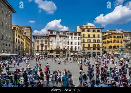 Piazza della Signoria au coeur de Florence médiévale, Toscane, Italie Banque D'Images