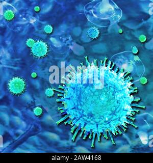 Illustration virale infectieuse qui réplique les cellules vivantes d'un organisme. Banque D'Images