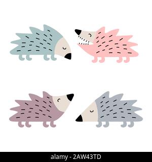 jeu d'illustrations vectorielles hedgehogs mignons Illustration de Vecteur