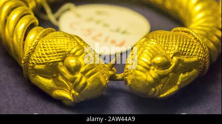 Egypte, le Caire, le Musée égyptien, un bracelet avec des têtes de serpent, une provenance inconnue, une époque ptolémaïque ou romaine, or. Banque D'Images