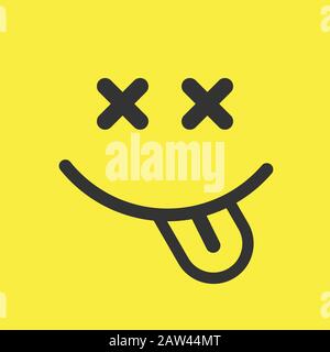 Sourire simple avec icône de vecteur de langue. Visage dessiné à la main griffé malade. Sourire d'Ustration sur un vecteur d'arrière-plan jaune Illustration de Vecteur