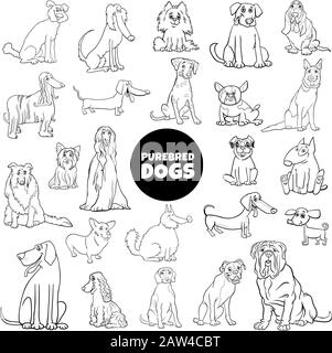 Black And White Cartoon Illustration Of Pubred Dogs Animal Characters Large Set Coloring Book Page Illustration de Vecteur