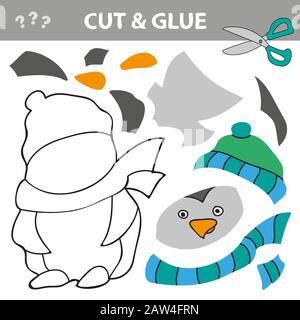 Jeu de papier pour le développement d'enfants d'âge préscolaire avec pingouin. Couper des parties de l'image et de la colle sur le papier. Illustration vectorielle Illustration de Vecteur