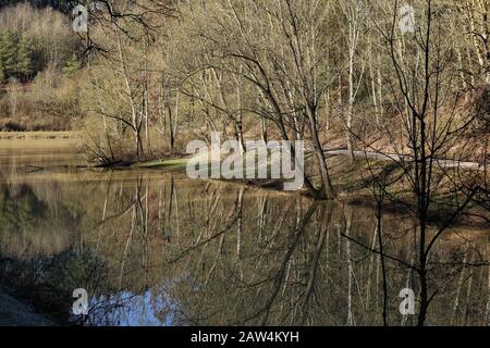Réflexion dans l'eau du lac au printemps Banque D'Images