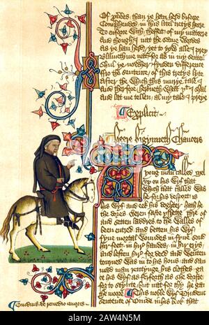 Geoffrey CHAUCER (c 1340-1400) poète et auteur anglais tel qu'il apparaît dans les Contes de Canterbury Banque D'Images