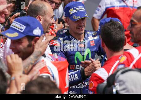 Le pilote espagnol de Movistar Yamaha, Maverick Vinales, deuxième pendant le Grand Prix moto GP sur la piste de course de Mugello le 4 juin 2017.photo de Danilo d'au Banque D'Images