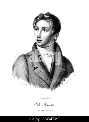 1835 , ALLEMAGNE : le célèbre compositeur de musique hongroise , chef d'orchestre et pianiste FRANZ LISZT ( 1811 - 1886 ) . Portrait gravé en français Banque D'Images