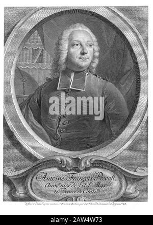 1745 , FRANCE : l'écrivain et romancier français Abbé Antoine François Prevost d'exil ( 1697 – 1763 ). Portrait gravé par Georg Friedrich Schmi Banque D'Images